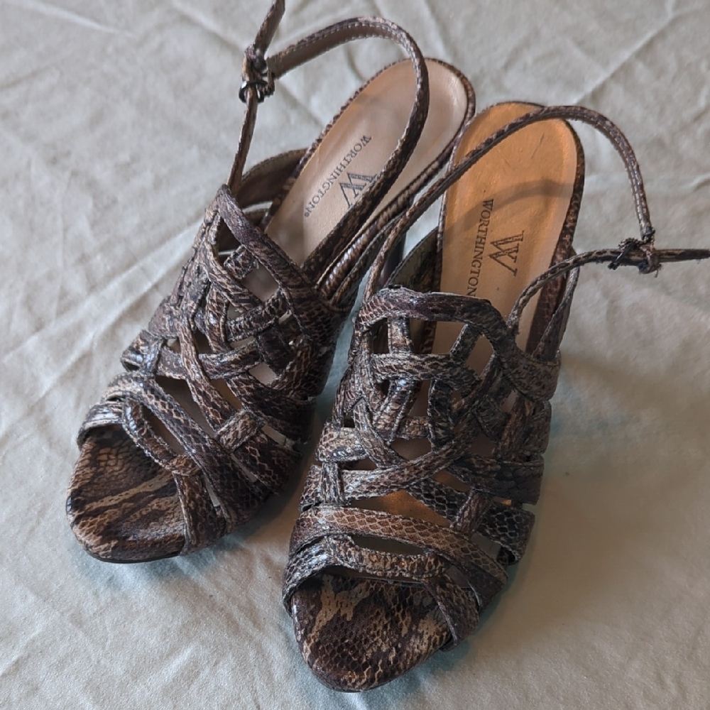 Worthington Brown Snake Print Heels